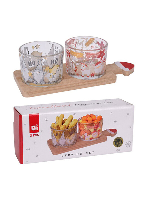 

Koopman Xmas Serving Bowls with Bamboo Tray Set, 3 Pieces, Multicolour