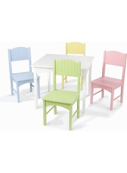 Homesmiths Kid's Wooden 1 Table & 4 Pinewood Chairs Set with Wainscoting Detail, Pastel, Gift for Ages 3 to 8