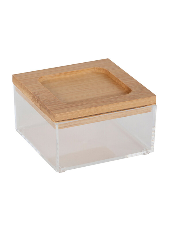 

Simplify Clear Square Organizer Jewelry Box with Bamboo Lid, Small, Beige/Clear