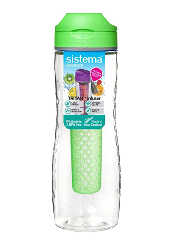 Sistema 800ml Tritan Infuser Plastic Water Bottle, Green