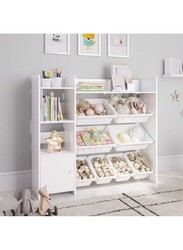 Homesmiths Kids Toy Storage Organizer with Kids Toy Shelf and 8 White Toy Bins Perfect Toy Storage Solution   Your Kids Will Have Fun and You Will be Free from Messes! D112.52 X W30 X H100cm