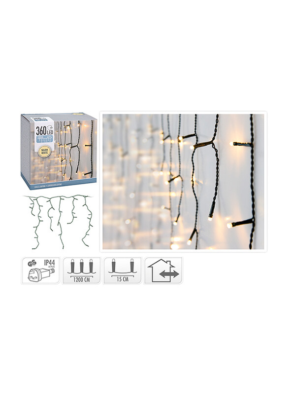 

Homesmiths 12-Meter Christmas Icicle Plug Decorative 360 Led Lights, AX8901120, Warm White