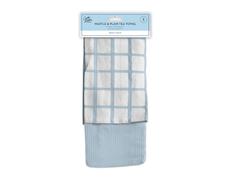 Pastel Terry Waffle & Plain Tea Towel 2pk: Waffle Texture for Scrubbing, Plain for Polishing, Generous Size, Lint-Free, Streak-Free, Colorful, Kitchen Essential, Perfect Pair