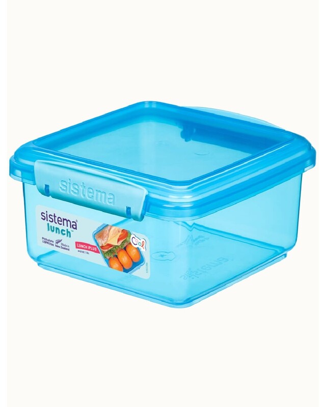 Sistema 1.2 Liter Lunch Box Plus, Blue, is Stackable & Durable with easy Locking Clips to keep food sealed, Microwave & Dishwasher safe and BPA Free.