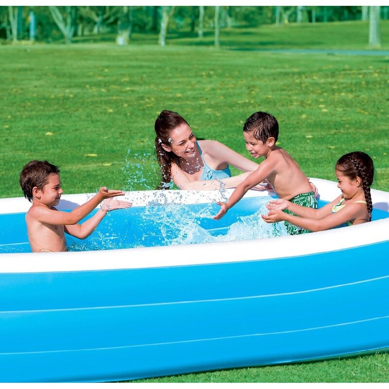Bestway Blue Rectangular Pool For Fun Is Quality Tested And Made Of Durable Pvc Material, Extra Wide Side Walls, Easy Inflation And Deflation, 305X183X56Cm