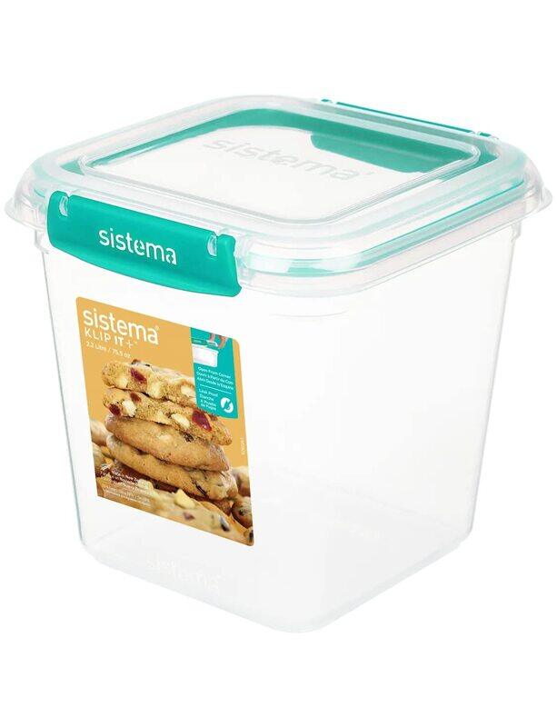 

Sistema Klip It Plus Square Food Storage Box, 2.2 Liters, Minty Teal