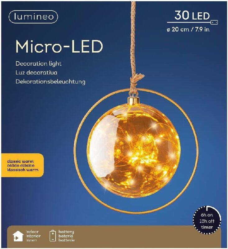 

Lumineo 20cm Micro LED Ball Amber, Gold