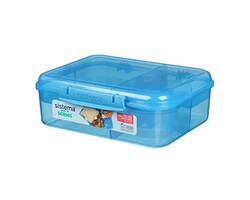 Sistema 1.65 Liter Bento Stackable Lunch Box, Blue, Easy locking clips with multiple compartments & Pot, is Microwave & dishwasher safe and BPA Free.