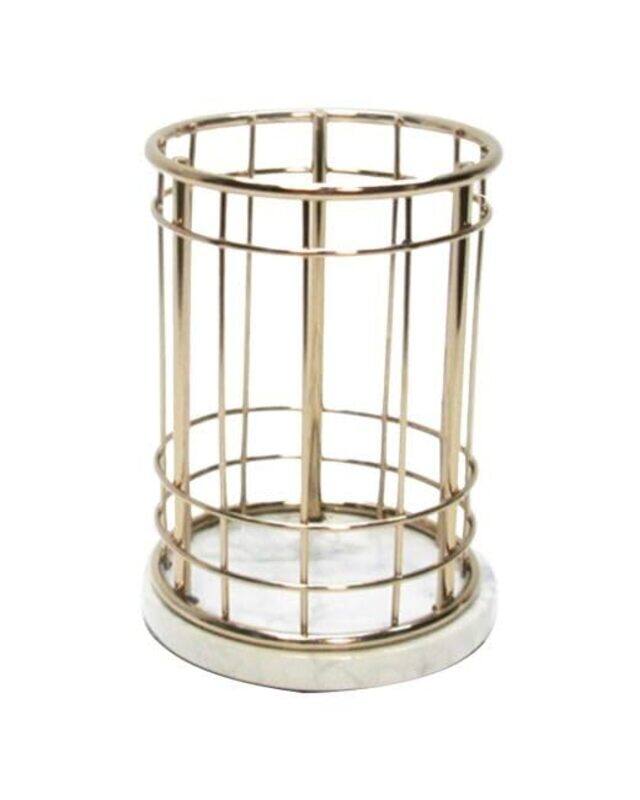 

AQ Marmar Wire and Ceramic Pencil Holder with Printed Marble Base, Gold