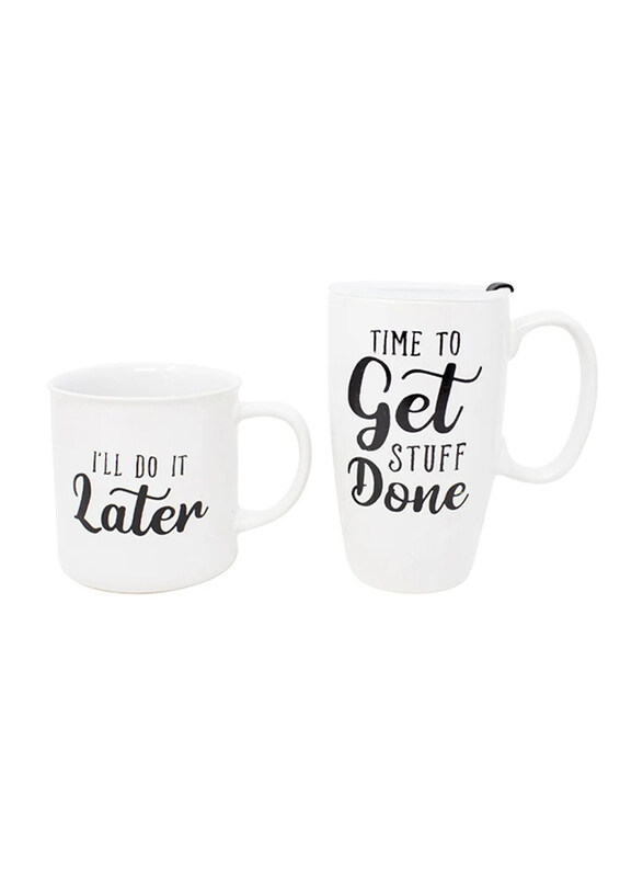 

Boston Warehouse 2-Piece 18oz Stoneware Travel Mug Stuff Done Set, 67688, White