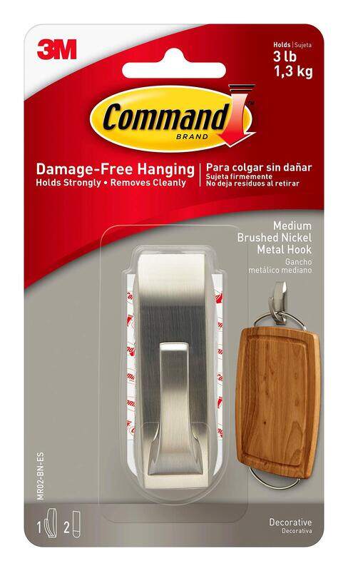 

Command Modern Reflections Damage-Free Hook with 2 Strips, Medium, MR02-BN, Silver