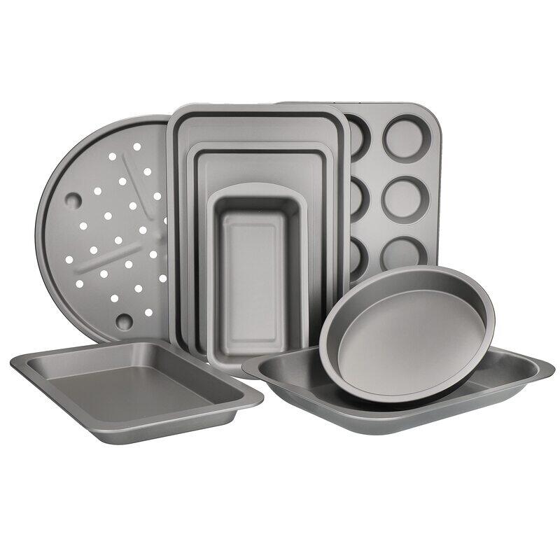 

Kitchencraft 8-Piece Carbon Steel Non Stick Bakeware Set, KCBAKESET8PC, Grey