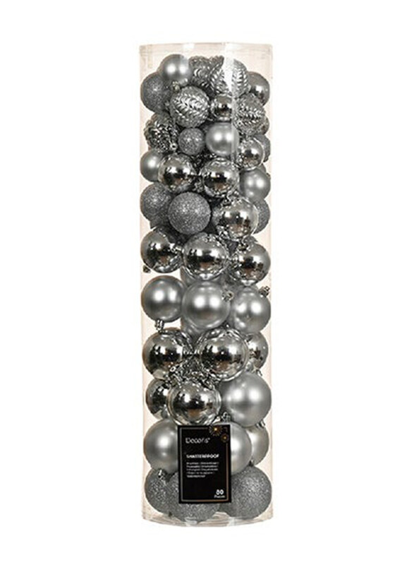 

Kaemingk Matt & Glitter Mold Mix Decoris Bauble Shatterproof Shiny Set, Silver
