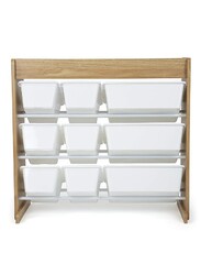 Homesmiths Natural Wood/White Toy Organizer with Shelf and 9 Storage Bins D39.37cm x W86.36cm x H78.74cm