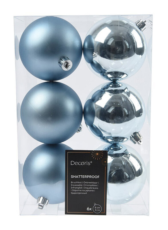 

Kaemingk Decoris Shatterproof Mix Pine Baubles, 6 Pieces, 8cm, Ice Blue