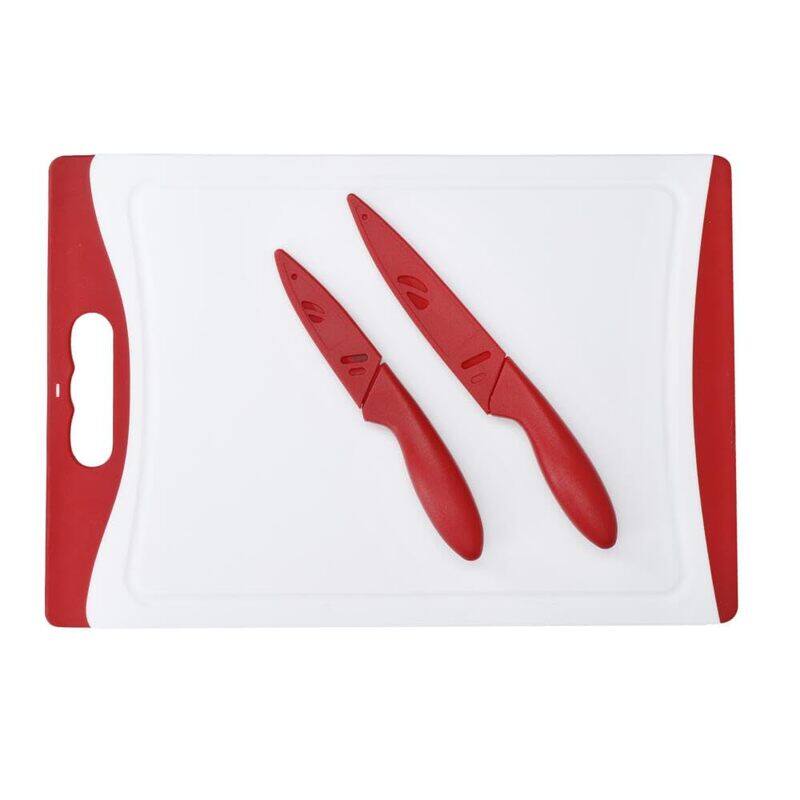 

Colourworks 3-Piece Knives & Chopping Board Set, Red