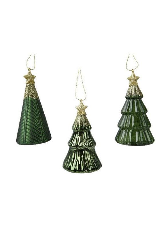 

Kaemingk Assorted Glitter 3 Designs Glass Tree with Star On Top, 1 Piece, Green