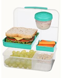 Sistema Bento Lunch To Go 1.65L, portable & Stackable for Work, Schools, featuring easy locking clip with multi-compartments. Is Microwave, Dishwasher safe and BPA Free, Green