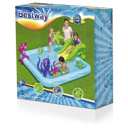 Bestway Fantastic Aquarium Playcenter Pool, Fun For Childrens, Safety Valves,Includes 1 Dolphin, 2 Fish And A Ring Toss Octopus Game With 2 Inflatable Rings!  2.39M X 2.06M X 86Cm 53052