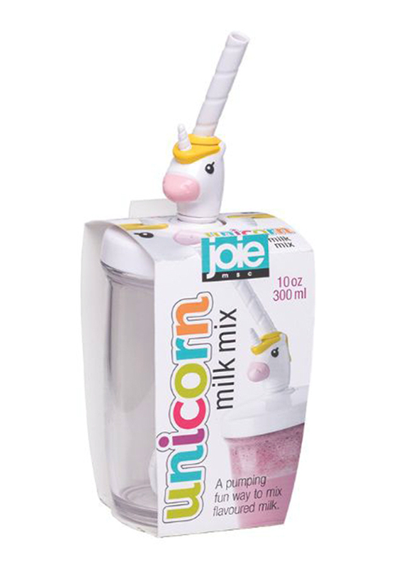 Joie 0.29 Ltr Plastic Unicorn Milk Mix With Lid Pump & Drinking Straw Set, 16162, Multicolour