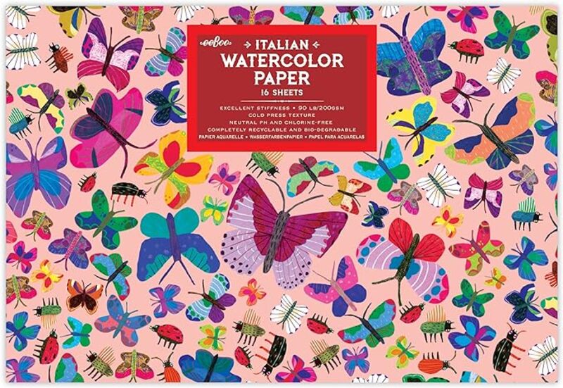 eeBoo Butterflies Sketchbook Deluxe Water Color Paper 16 Sheets