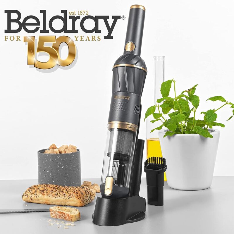 Beldray BEL01096 AIRLITE Rechargeable Lightweight Handheld Vacuum, Countertop Storage Hand Vac, Charging Base, 11.1 V, 100 ml Capacity, HEPA Filter, Dual Speed, Car Cleaning, Graphite Special Edition