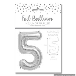Ballunar Number 5 Silver Foil Balloon 65cm - Perfect Party Decor for Celebrations and Milestones