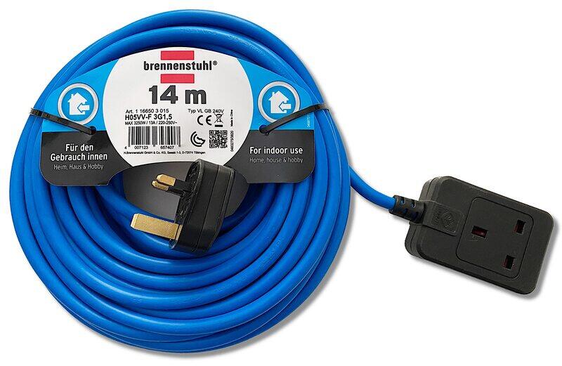 

Brennenstuhl 14-Meter RJ45 240V with BS plug 1166503015 Standard Extension Cord Extension Cable, Blue