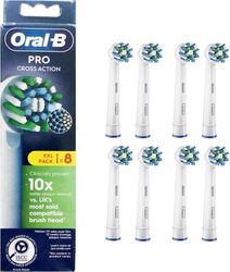 Oral-B Pro Cross Action Electric Toothbrush Head X-shape And Angled Bristles For Deeper Plaque Removal Pack Of 8 Toothbrush Heads - White XXL Pack