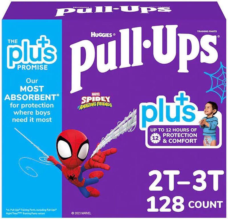 

Huggies Pull-Ups Plus, 2T-3T 16-34 lbs. / 7-15Kg Spider Man Themed 128 Count - For Boys