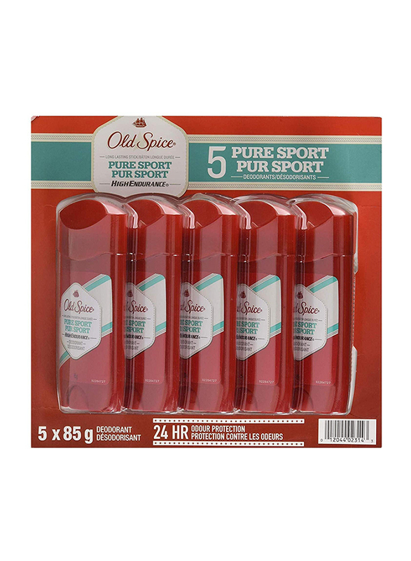 Old Spice Pure Sport High Endurance Long Lasting Deodorant for Men, Red, 5 Pieces