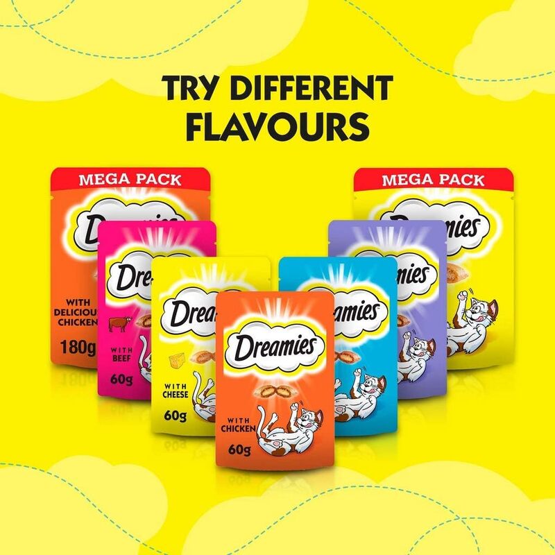 Dreamies Variety Snack Box 60g Pouches Cat Treats Tasty Snacks With Delicious Chicken , Salmon And Cheese Flavors 12 x 60g