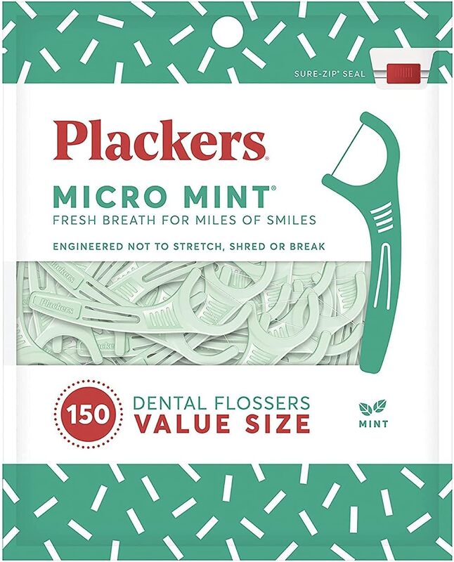 Plackers Micro Mint Dental Flossers - 150 Pack, Fresh Breath For Miles Of Smiles, Engineered Not To Stretch Shred Or Break