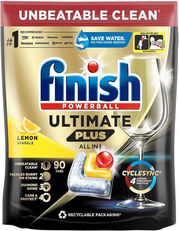 

Finish Ultimate Plus All In One Lemon Sparkle, Dishwashing Detergent Tablets - 90 Tabs