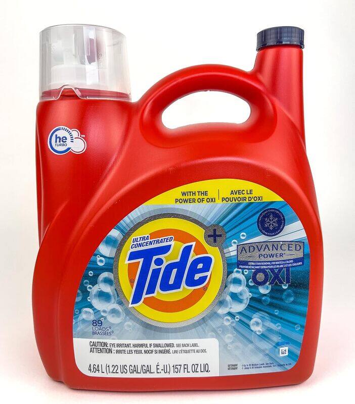 

Tide Oxi + Advanced Power Ultra Concentrate, High Efficiency Turbo Clean, Liquid Laundry Detergent - 89 Loads, Extra Stain Removal for Whites & Color