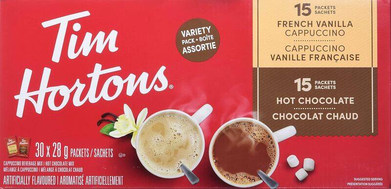 

Tim Hortons Assorted Hot Chocolate French Vanilla And Cappuccino 30 x 28g Packets