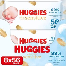 Huggies Pure Extra Care, Baby Wipes - 8 Packs 448 Wipes Total - Fragrance Free Wet Wipes for Sensitive Skin - 99 Percent Pure Water With Natural Fibers