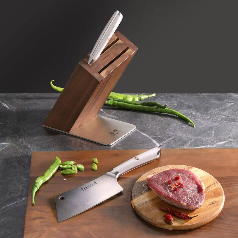 Cangshan ELBERT Series 3 Piece HUA Cleaver Knife Block Sets, Forged German Steel, Acacia Wood - White