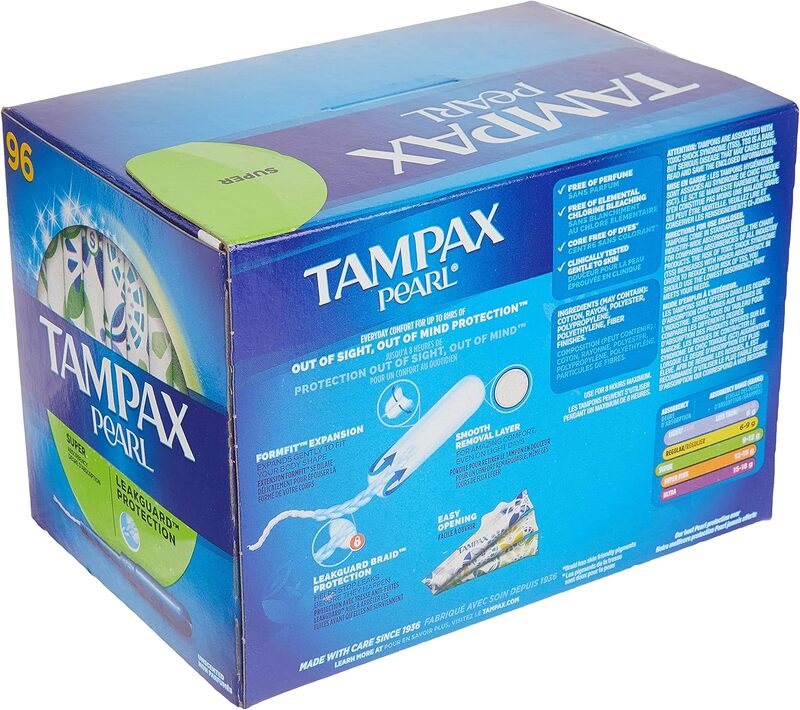 Tampax Pearl Unscented Super Absorbency Tampons, 96 Count