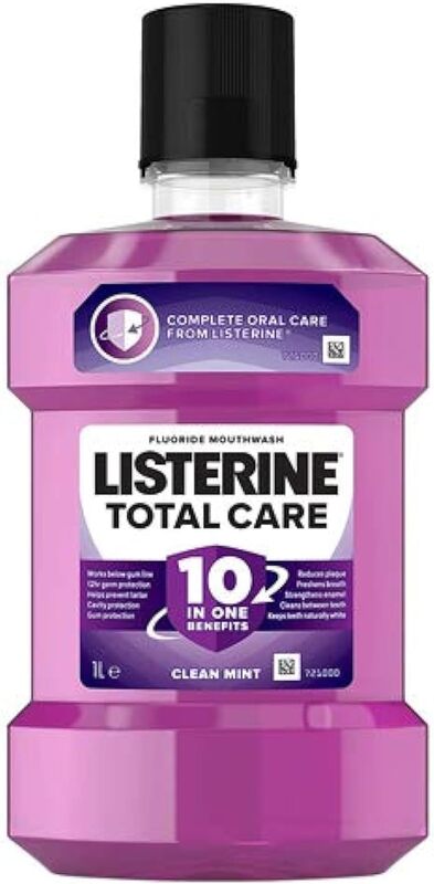 Listerine Total Care Mouthwash 10 Benefit Fluoride Mouthwash for Bad Breath and Enamel Strength Clean Mint Flavor - 1 Liter
