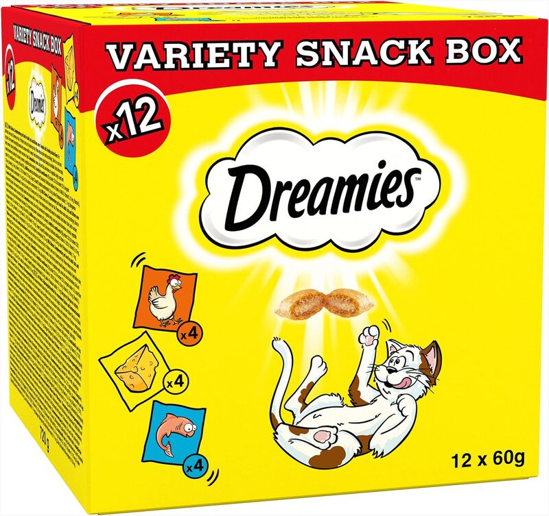 Dreamies Variety Snack Box 60g Pouches Cat Treats Tasty Snacks With Delicious Chicken , Salmon And Cheese Flavors 12 x 60g