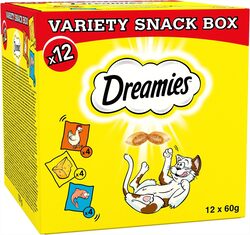 Dreamies Variety Snack Box 60g Pouches Cat Treats Tasty Snacks With Delicious Chicken , Salmon And Cheese Flavors 12 x 60g