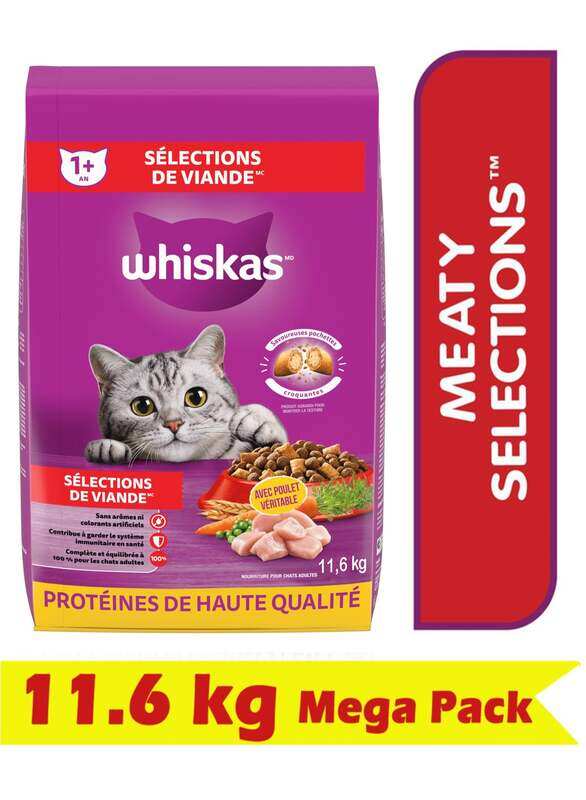 

Whiskas Meat Selections Dry Food For Adults Cats With Real Chicken 11.6Kg