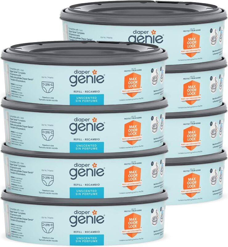 Diaper Genie Diaper Pail Refills, Unscented Pack Of 8 x 270 - 2160 Count