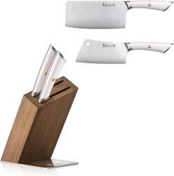 Cangshan ELBERT Series 3 Piece HUA Cleaver Knife Block Sets, Forged German Steel, Acacia Wood - White