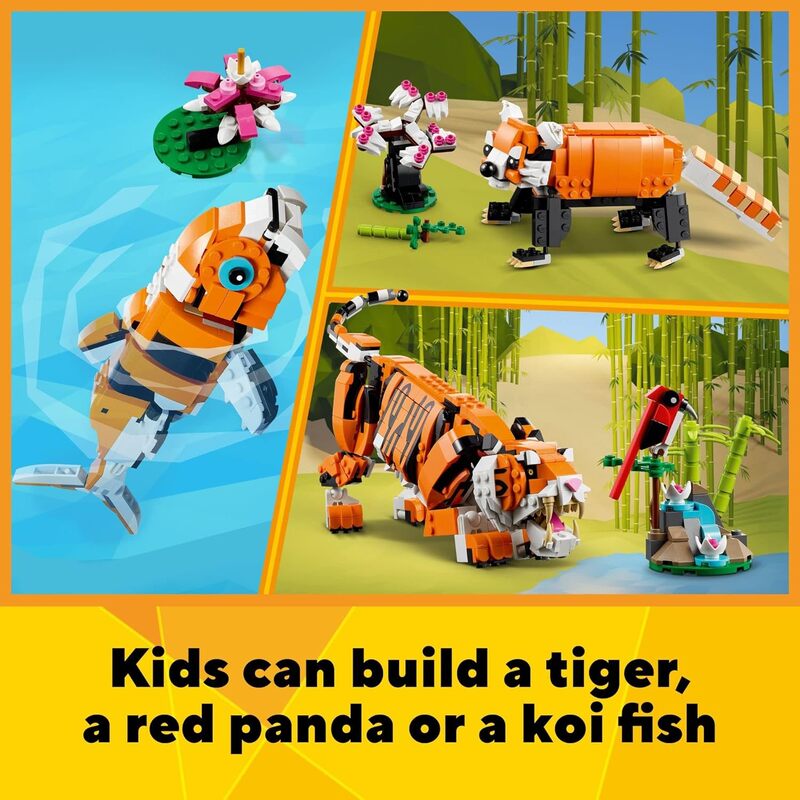 LEGO Creator 3in1 Majestic Tiger 31129 Building Kit Animal Toys for Kids Featuring a Tiger Panda and Koi Fish Creative Gifts for Kids Aged 9+ Who Love Imaginative Play 755 Pieces