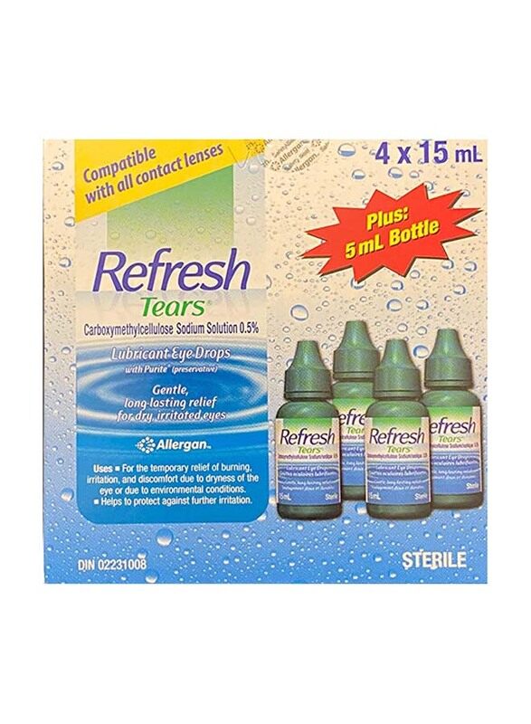 

Refresh Tears Lubricant Eye Drops, 4 x 15ml + 1 x 5ml, 65 ml