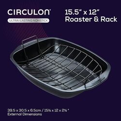 Circulon Ultra Lasting Nonstick Roasting Pan With Easy Serve Rack, Black - (39.5 x 30.5 x 6.5cm)