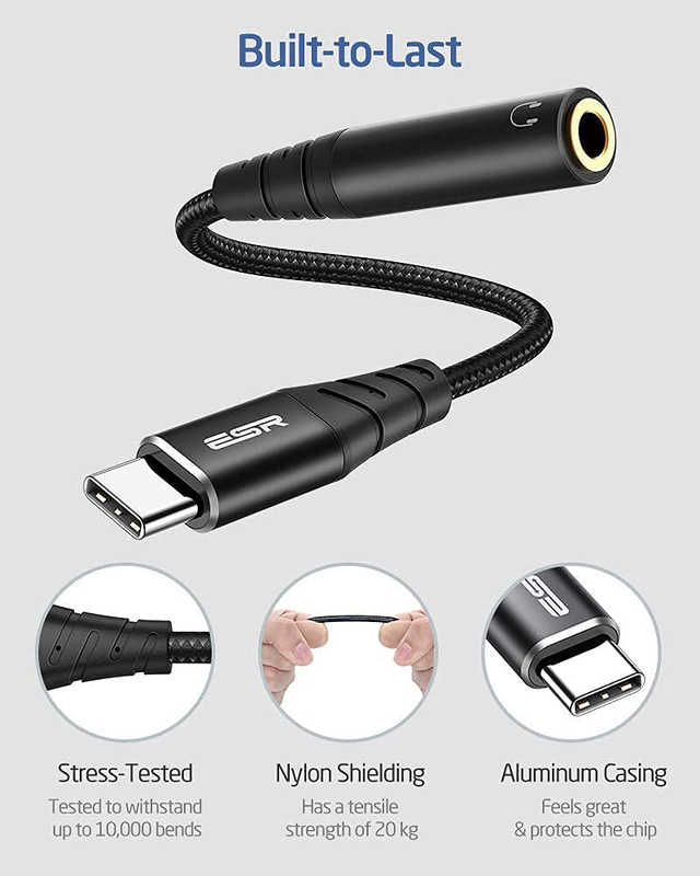 Esr USB Type-C to 3.5 mm Female Headphone Jack Adapte, Black
