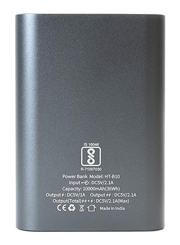 في-ووك بنك طاقة 10000 مللي أمبير ليثيوم بوليمر عالية الكثافة هيكل معدني نحيف، مع مدخل Micro-USB، مع Micro-USB كيبل، HT-B10، رمادي